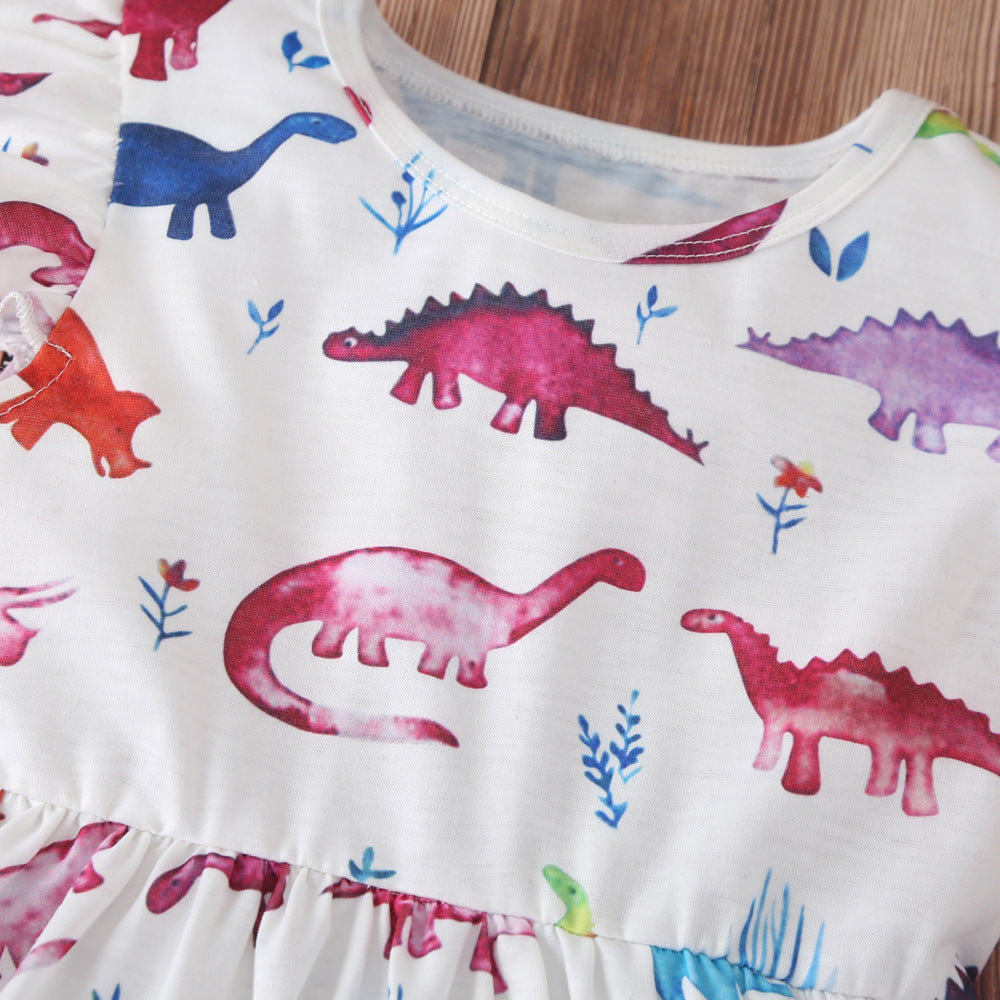 Wholesale Girls Colorful Dinosaur Dress Cotton Baby Clothes
