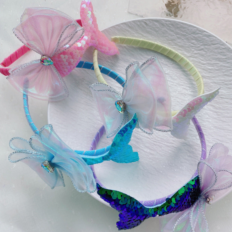 Wholesale Laser Sequins Mermaid Bow Knot Headwear for Kids