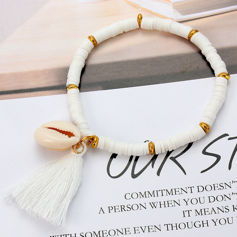 Wholesale Colorful Soft Pottery Shell Tassel Bracelet