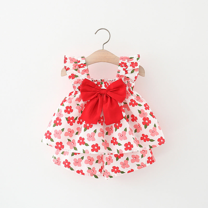 Wholesale Girls Bow Cotton Baby Clothes Set
