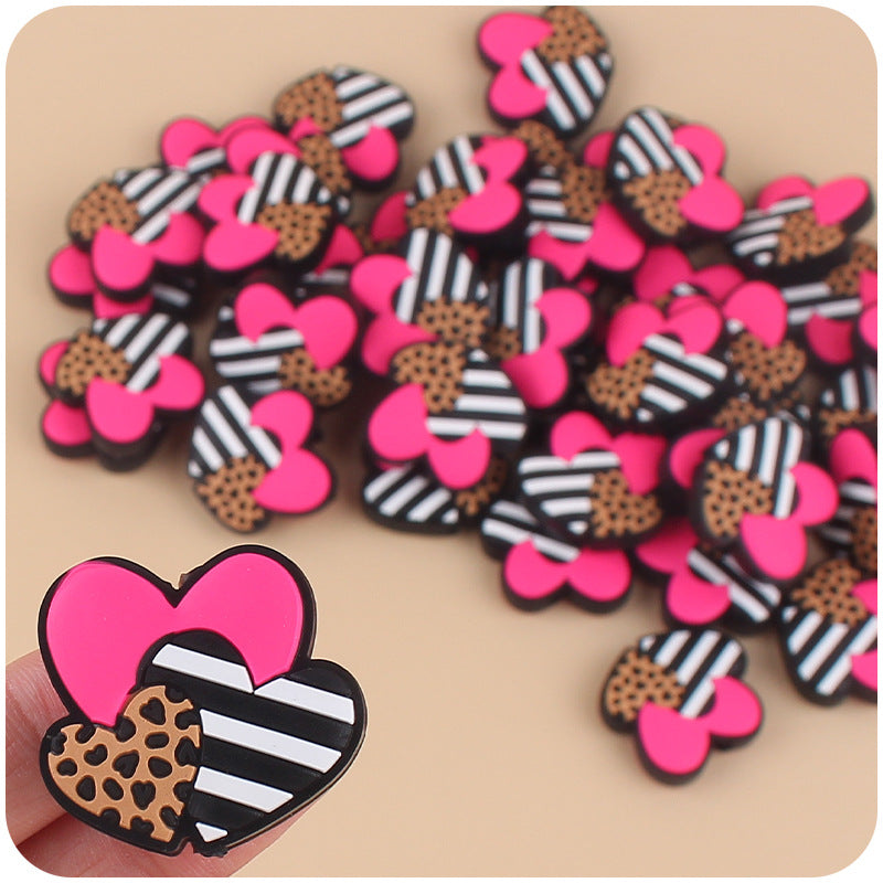 Wholesale Valentine's Day Three Color Love Leopard Pattern Silicone Focal Beads