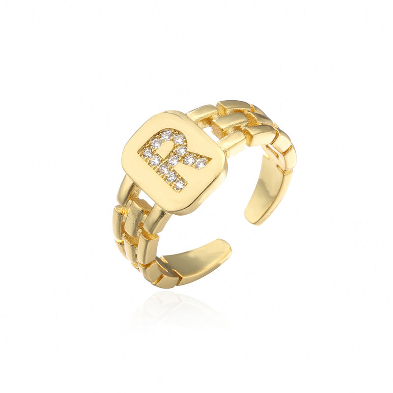 Wholesale Gold Plated 26 Letters Copper Adjustable Rings