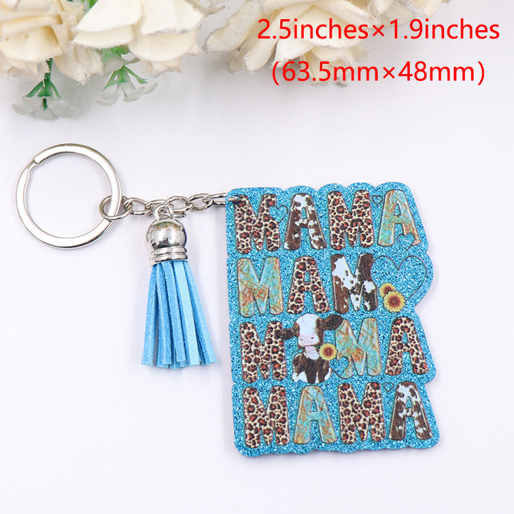 Wholesale Mother's Day Acrylic Mama Cow Leopard Print Keychain