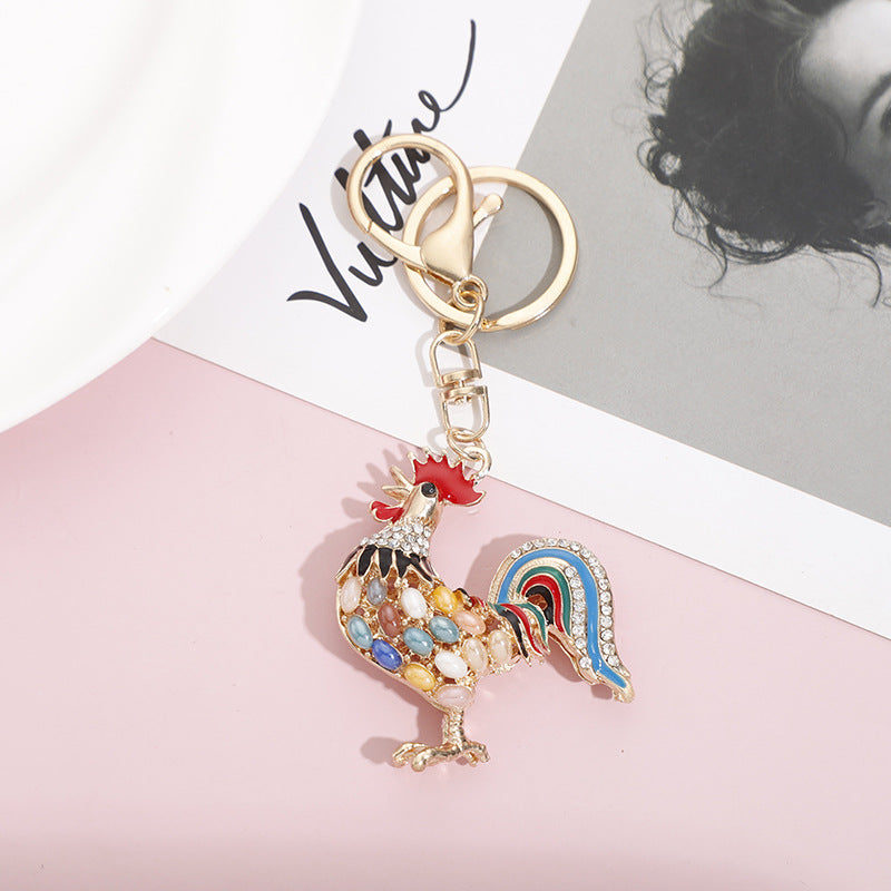 Wholesale Zinc Alloy Diamond Rooster Keychain