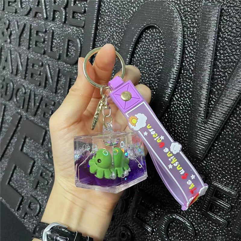 Wholesale Acrylic Ocean Octopus Cubic Oil Drifting Bottle Key Chain