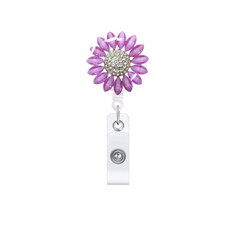 Wholesale Badge Reels Metal Sunflower Flower Diamond Retractable Keychain