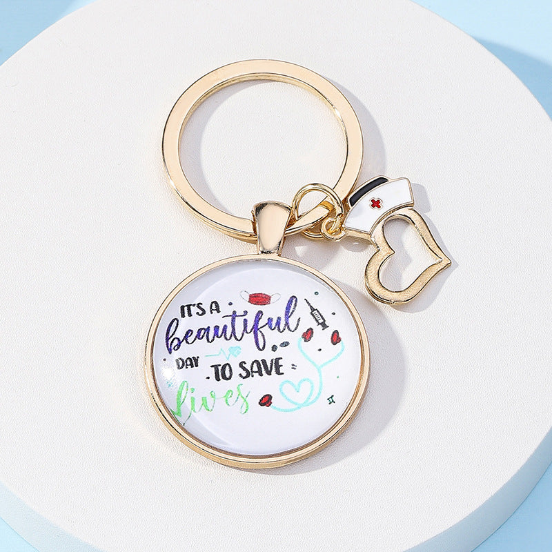 Llavero al por mayor de la impresión en color de cristal del tiempo del regalo del día de las enfermeras