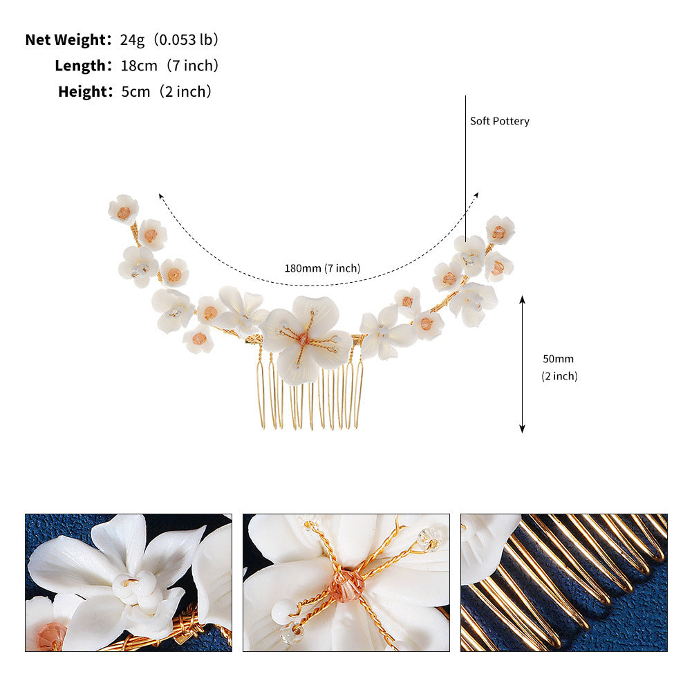 Wholesale Handmade Soft Pottery Flower Pearl Rhinestone Hair Clip