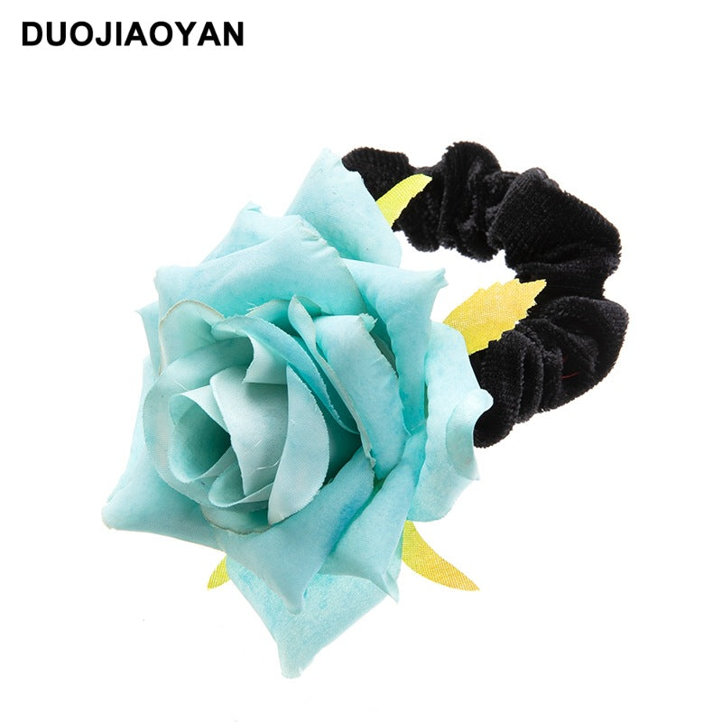 Venta al por mayor Real Fabric Rose Flowers Hair Scrunchies