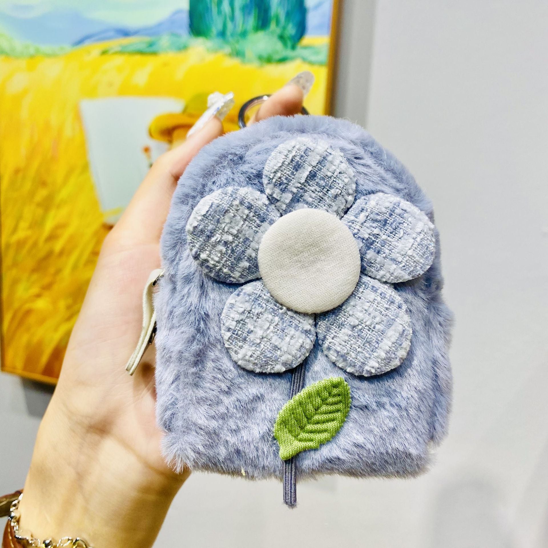 Llavero de bolso de monedas de flores de felpa al por mayor