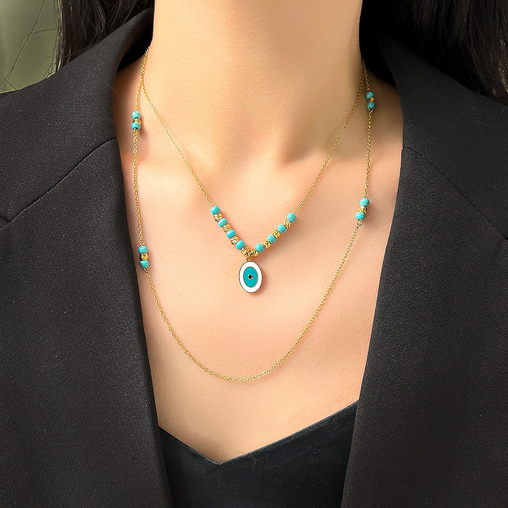 Wholesale Titanium Steel Layered Wear Drop Turquoise Necklace