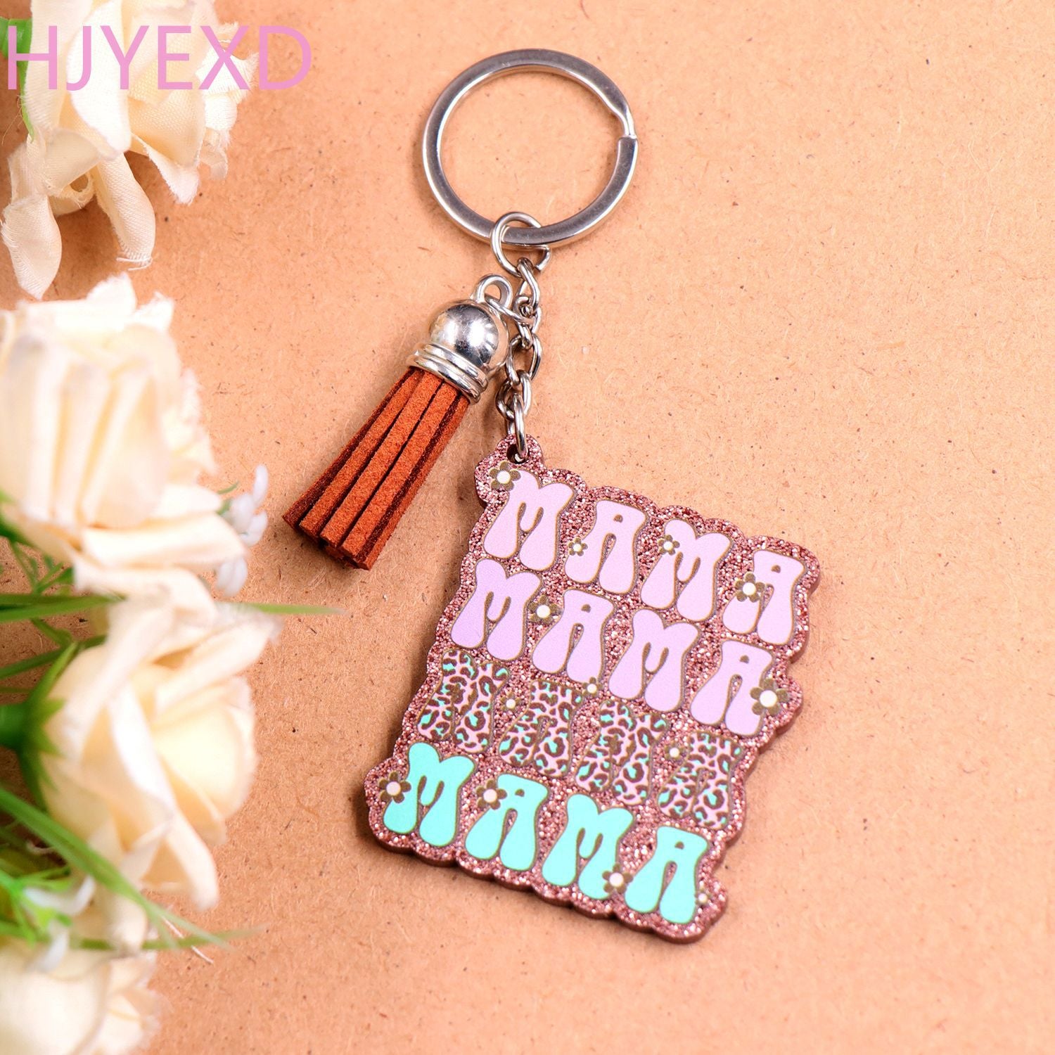 Wholesale Mother's Day Gift Acrylic MAMA Glitter Flower Creative Keychain