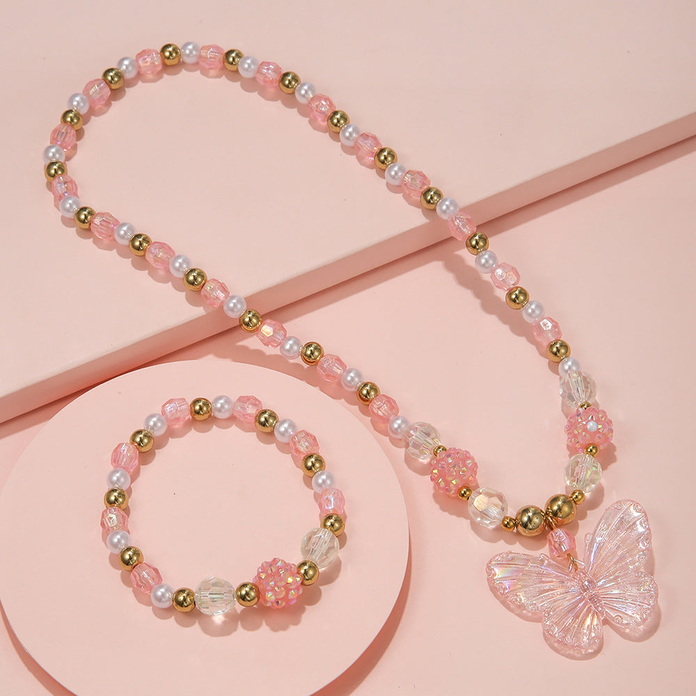 Venta al por mayor de cuentas de acrílico de mariposa, pulsera, collar, conjunto de joyas