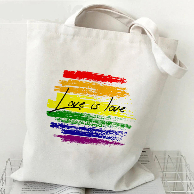 Wholesale Lgbt Love is Loves Rainbow Print Canvas Bag