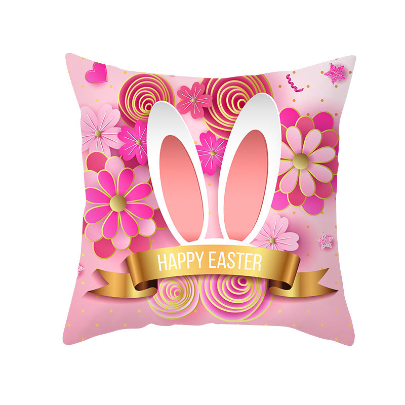 wholesale Funda de almohada de tiro de Pascua con estampado de huevo de conejito colorido de piel de melocotón