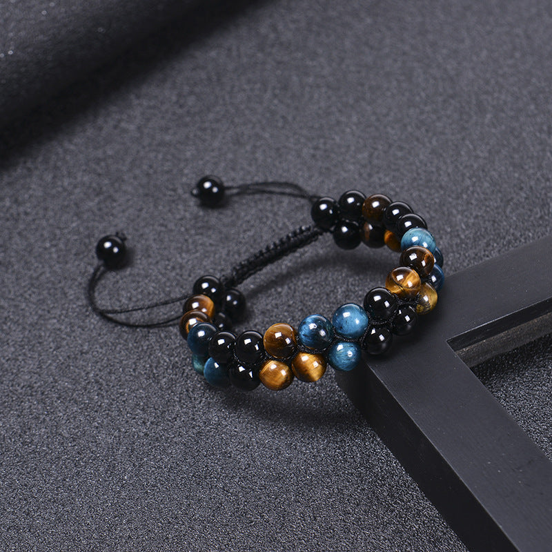 Wholesale Double-layer Black Agate Men's Bracelet