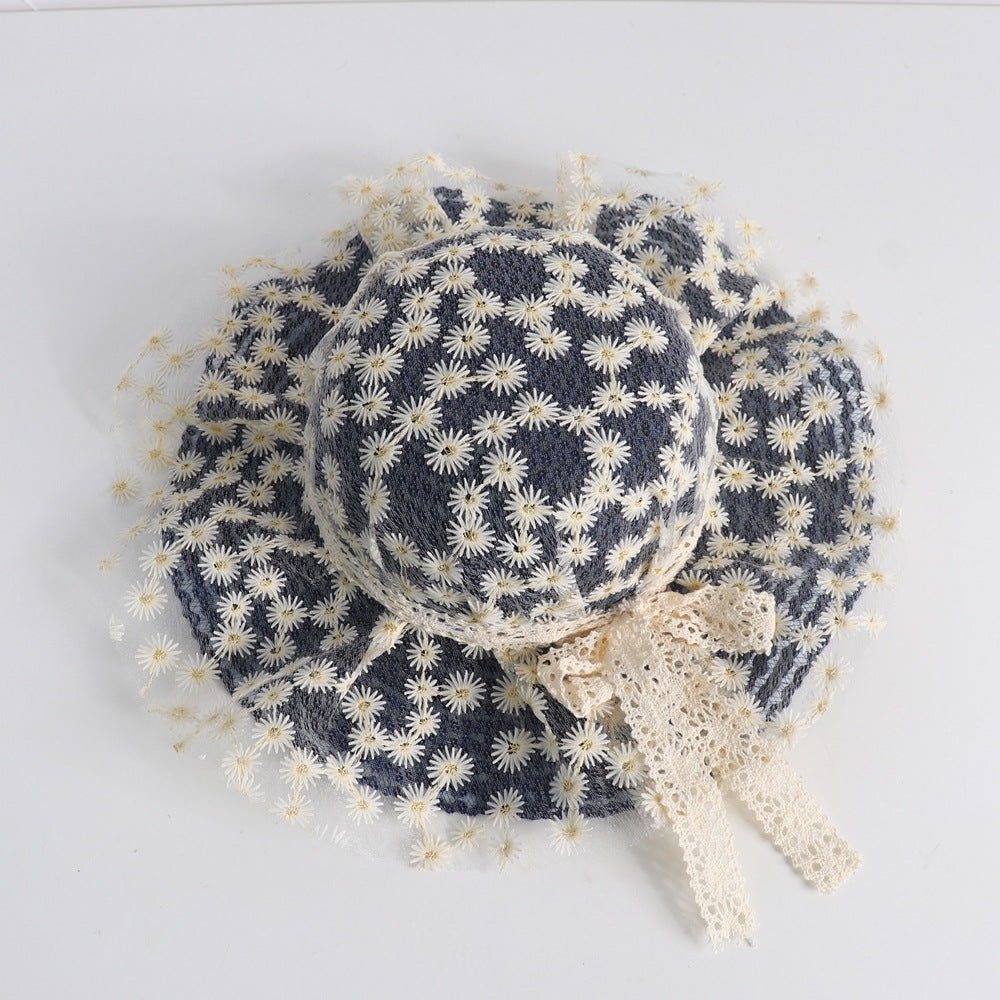 Wholesale Flower Lace Bow Kids Straw Hat