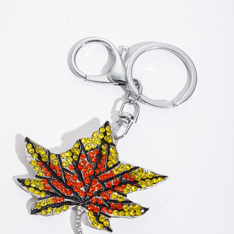 Wholesale Zinc Alloy Color Diamond Maple Leaf Keychain