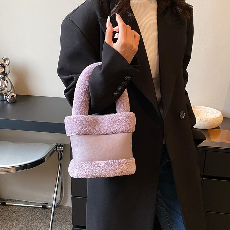 Wholesale Lamb Wool Bucket Bag Handbag