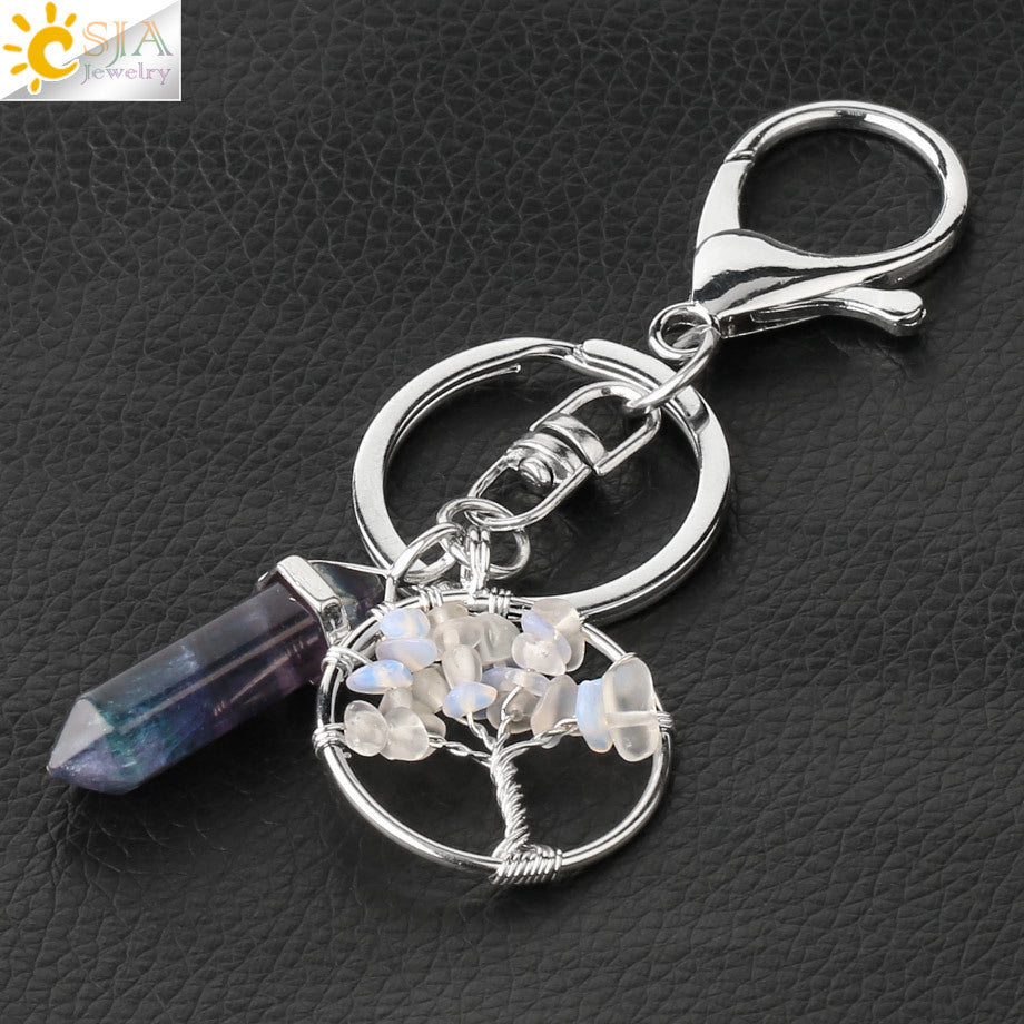 Wholesale Natural Stone Crystal Tree of Life Keychain