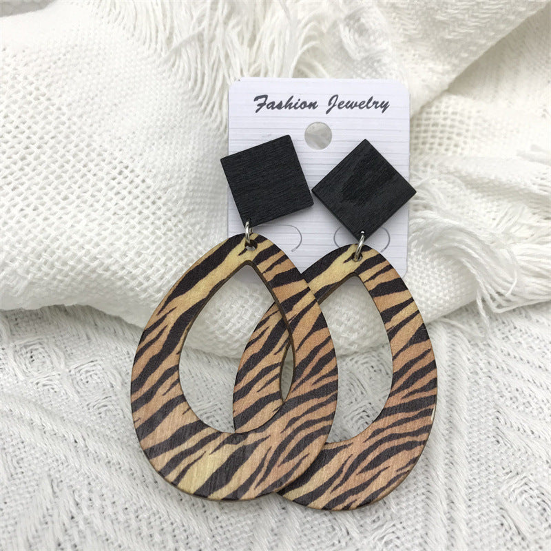 Wholesale Leopard Zebra Vintage Wood Earrings
