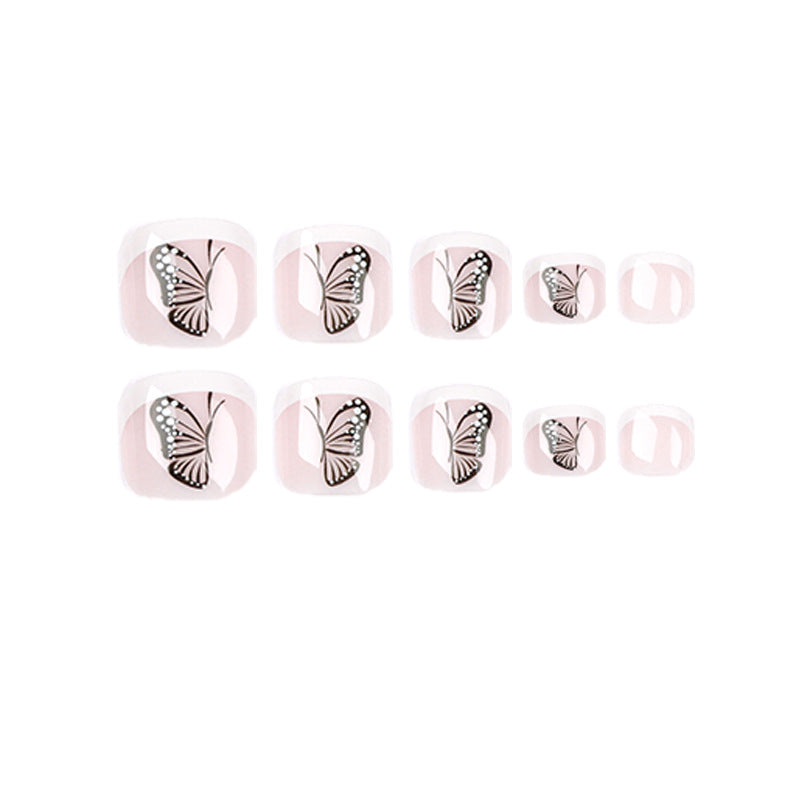 Venta al por mayor de plástico con borde blanco, mariposa francesa, pedicura, desgaste, arte de uñas