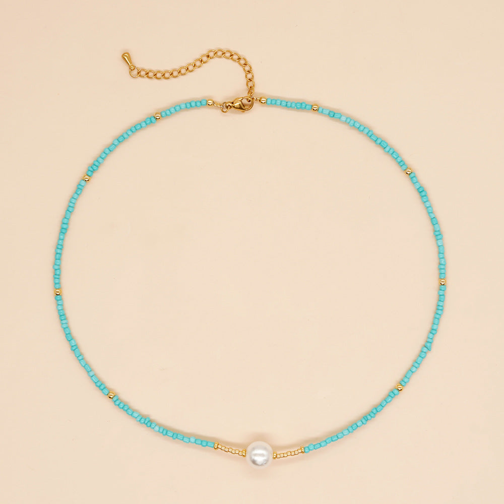 Wholesale Bohemian Seashell Pentagram Heart Daisy Imitation Pearl Necklace