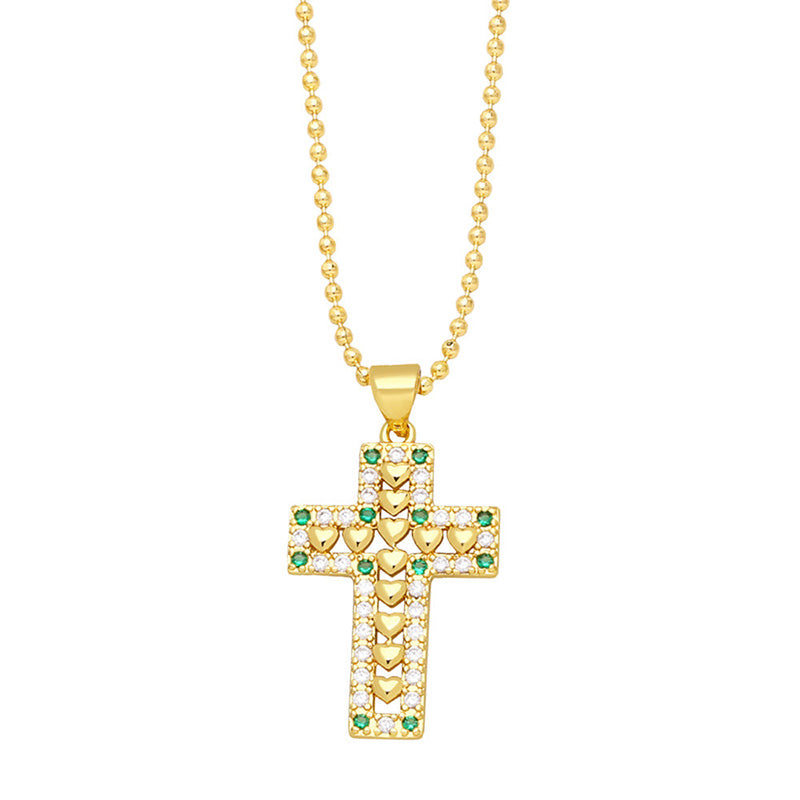 Wholesale Necklace Copper Plated 18K Gold Zircon Diamond Cross OLY-NE-AS010