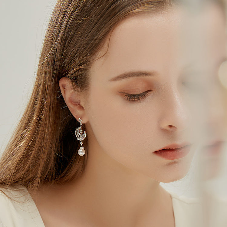 Wholesale Pearl Moon Copper Earrings Set