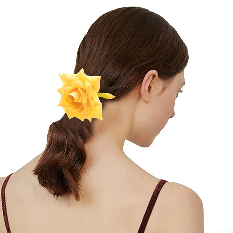 Venta al por mayor Real Fabric Rose Flowers Hair Scrunchies