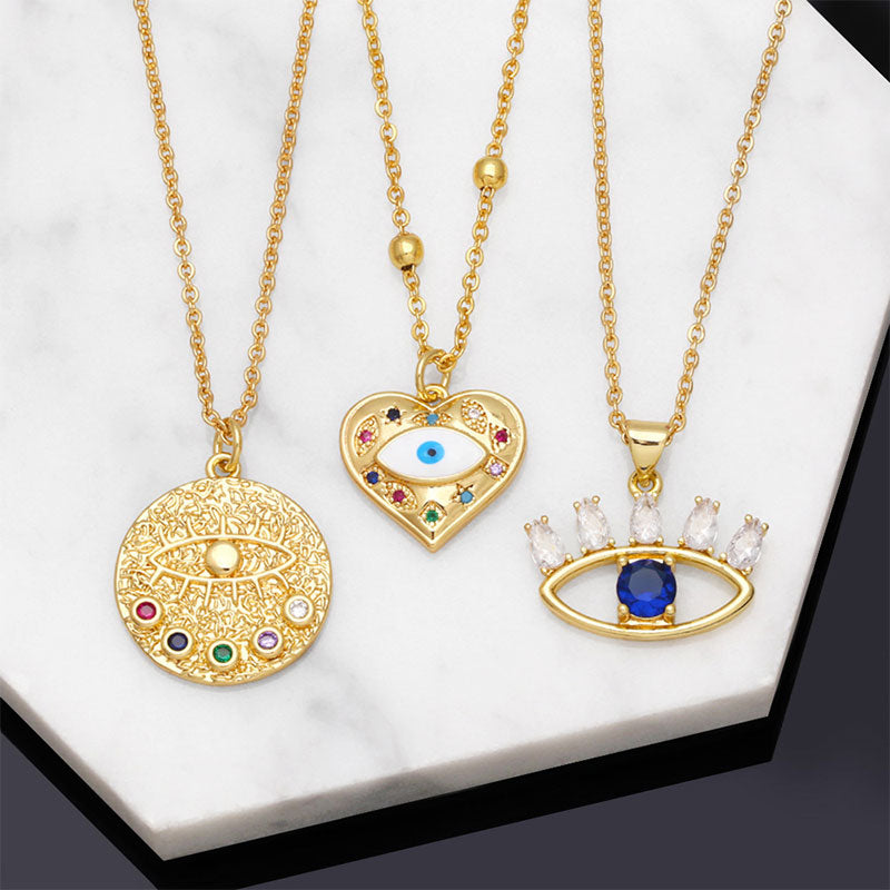 Wholesale Necklace Copper 18K Gold Plated Zircon Enamel Devil Eye OLY-NE-AS012
