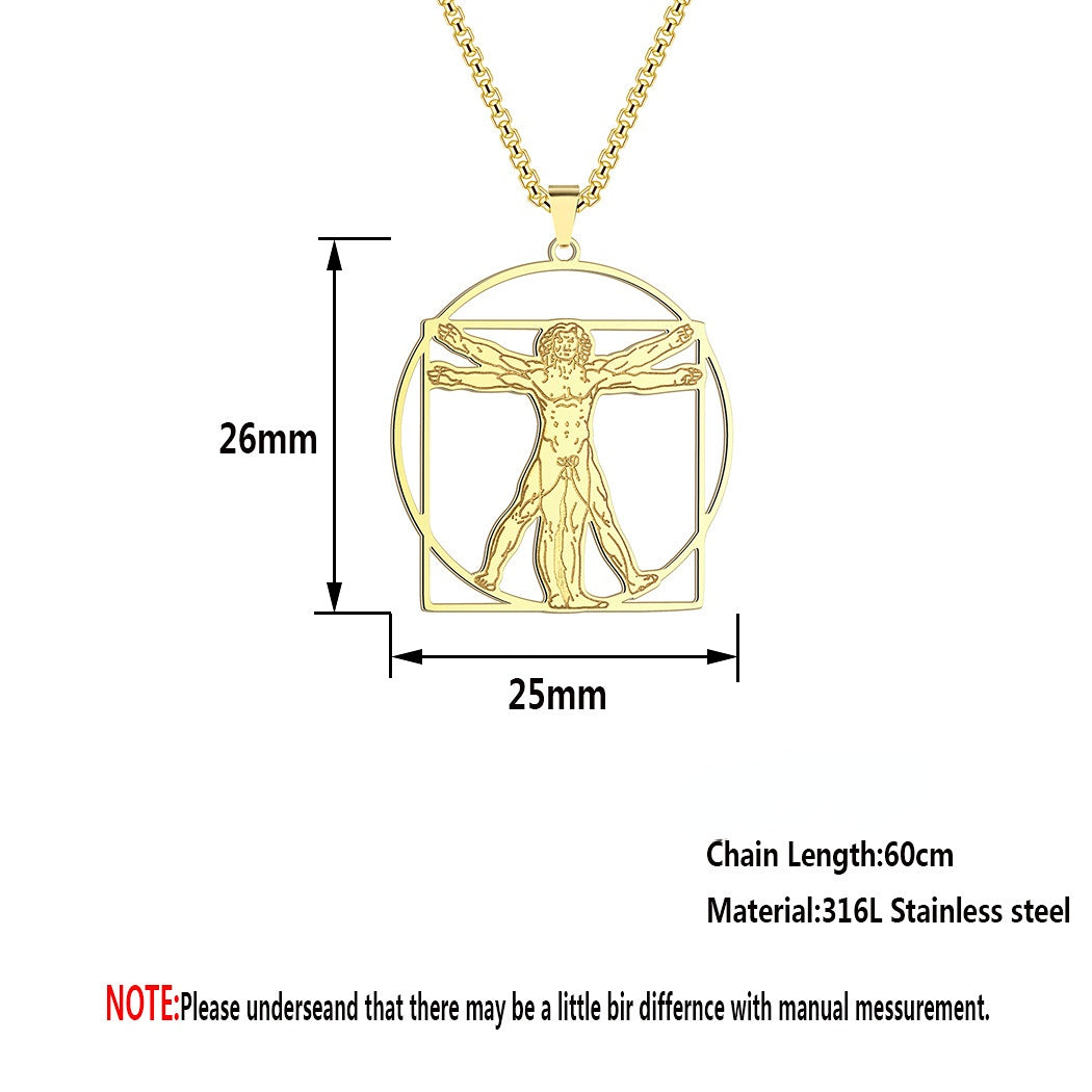 Wholesale Jewelry Stainless Steel Da Vinci Vitruvius Pendant Necklace