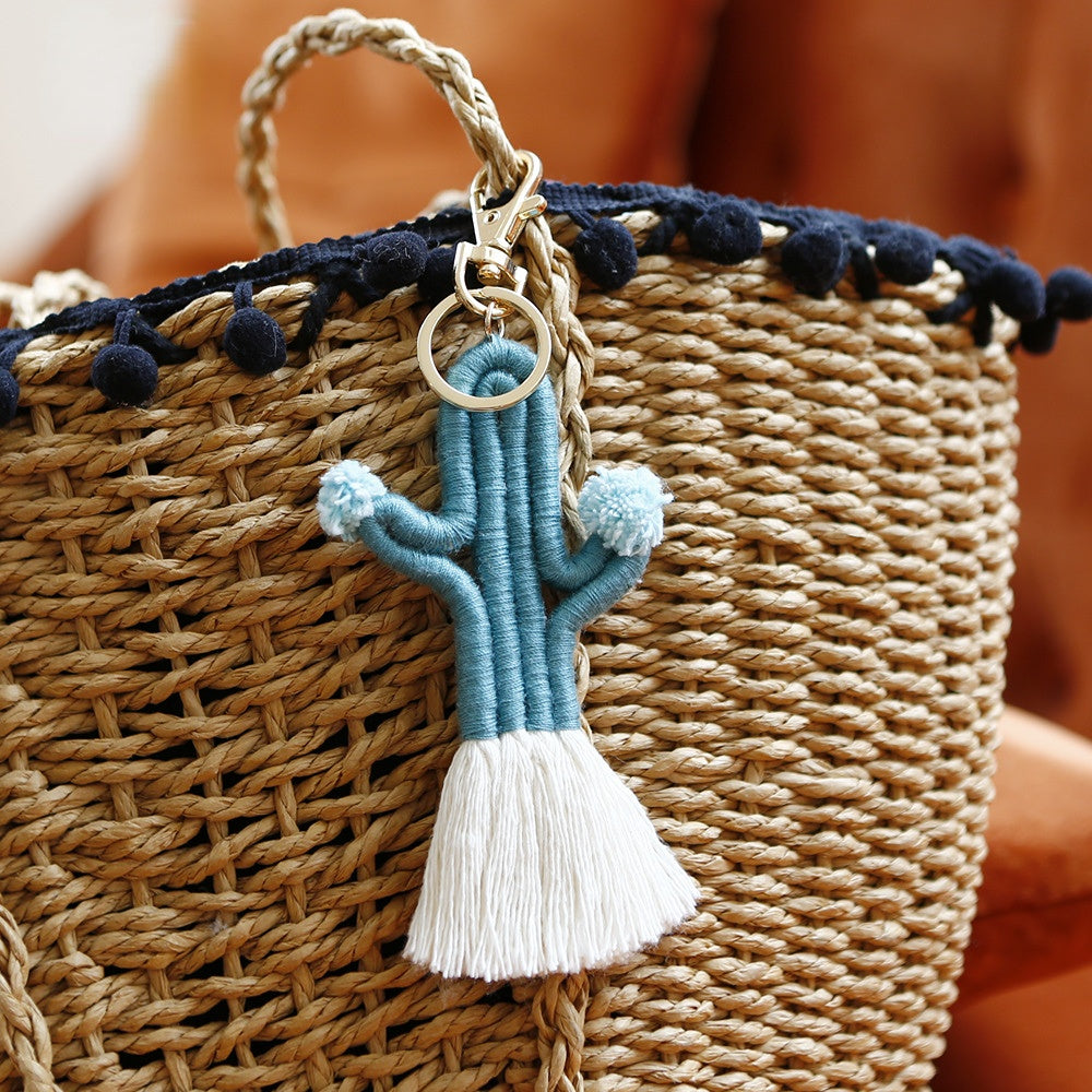 Wholesale hand woven Bohemian cactus keychain