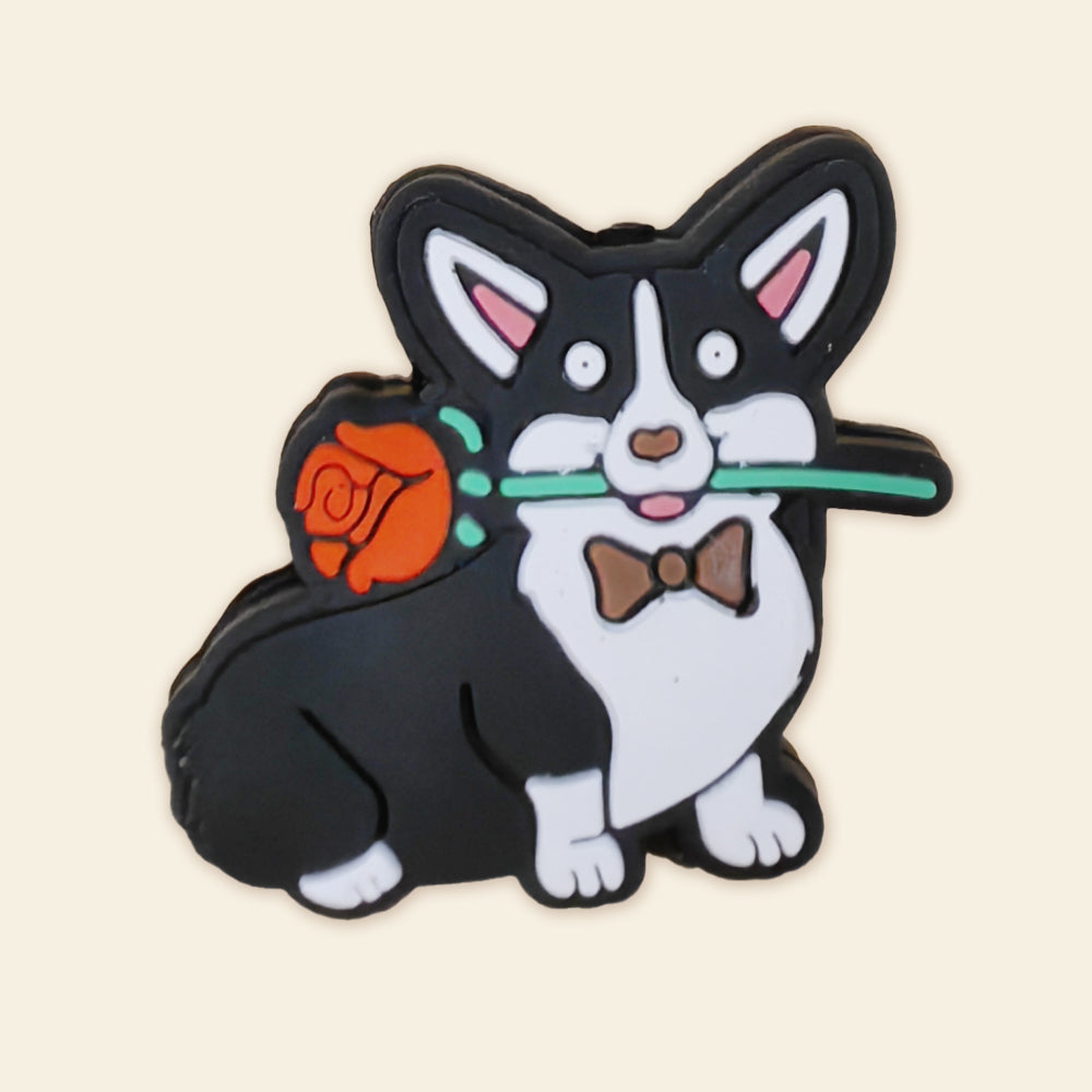 Wholesale 10pcs Cute Puppy Rose Flower Silicone Focal Beads