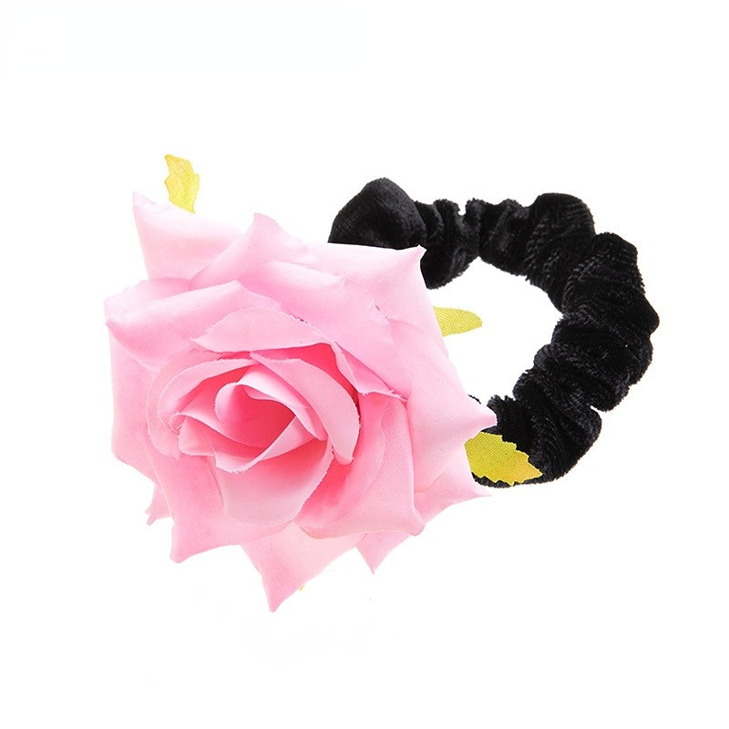 Venta al por mayor Real Fabric Rose Flowers Hair Scrunchies