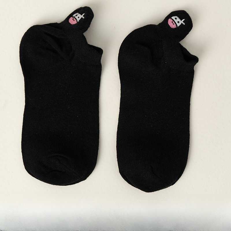 Wholesale Milk Cow Embroidered Striped Cotton Boat Sock