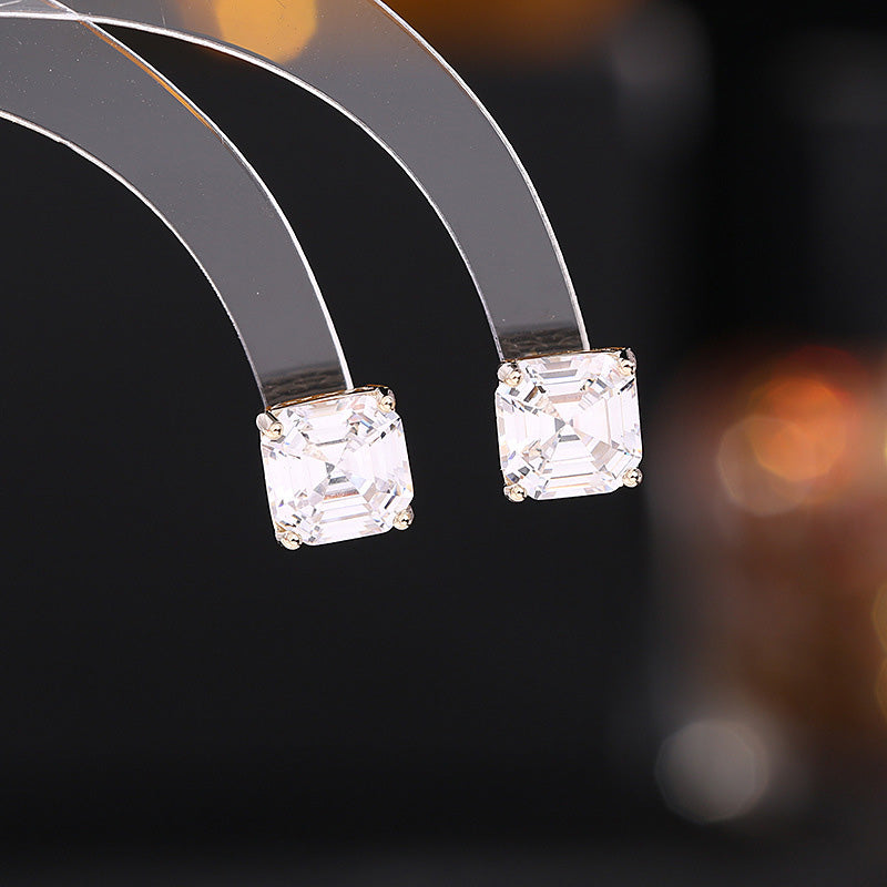 Wholesale Zircon s925 Silver Pin Earrings Geometric Square OLY-ES-LY012