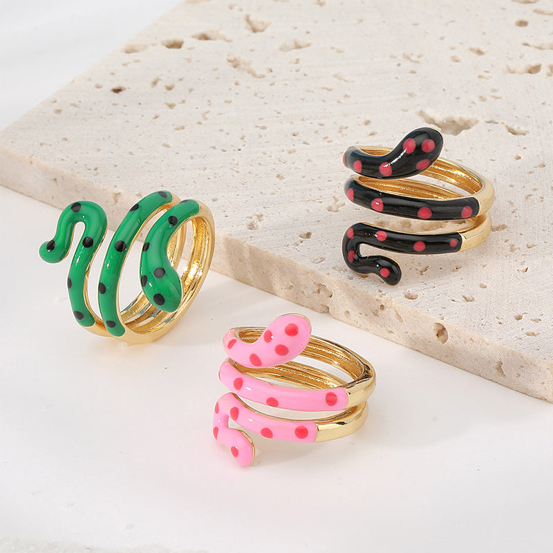 Wholesale Ring Copper Plated Real Gold Snake Enamel Adjustable OLY-RS-HX001