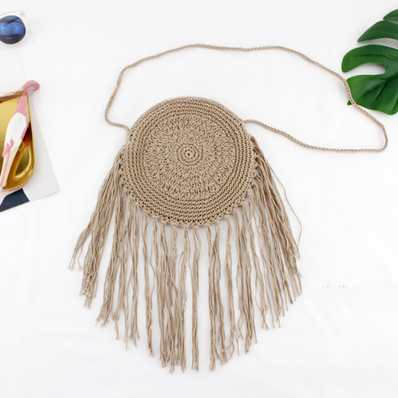 Bolsa de playa con flecos tejidos a mano de hilo de algodón al por mayor