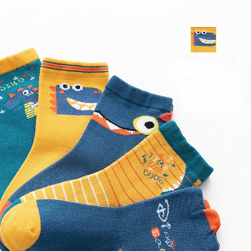 Venta al por mayor de calcetines de algodón para niños Calcetines de dinosaurios de dibujos animados