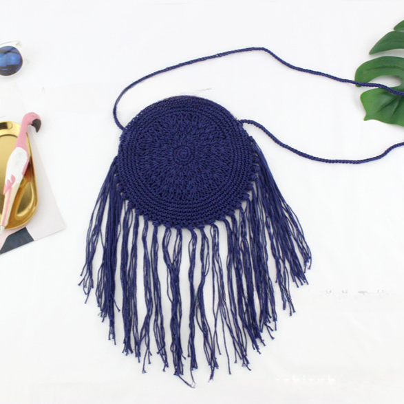 Bolsa de playa con flecos tejidos a mano de hilo de algodón al por mayor