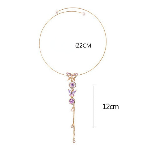 Wholesale Alloy Purple Butterfly Tassel Necklace