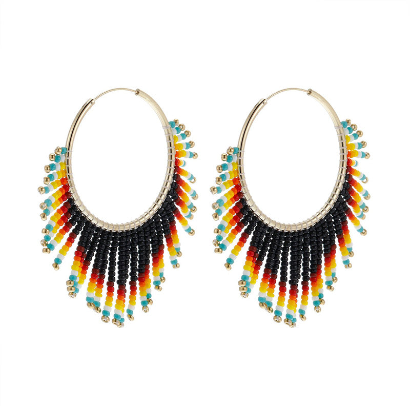 Venta al por mayor Boho Tassel Gradient Bead Pendientes OLY-ES-LC004