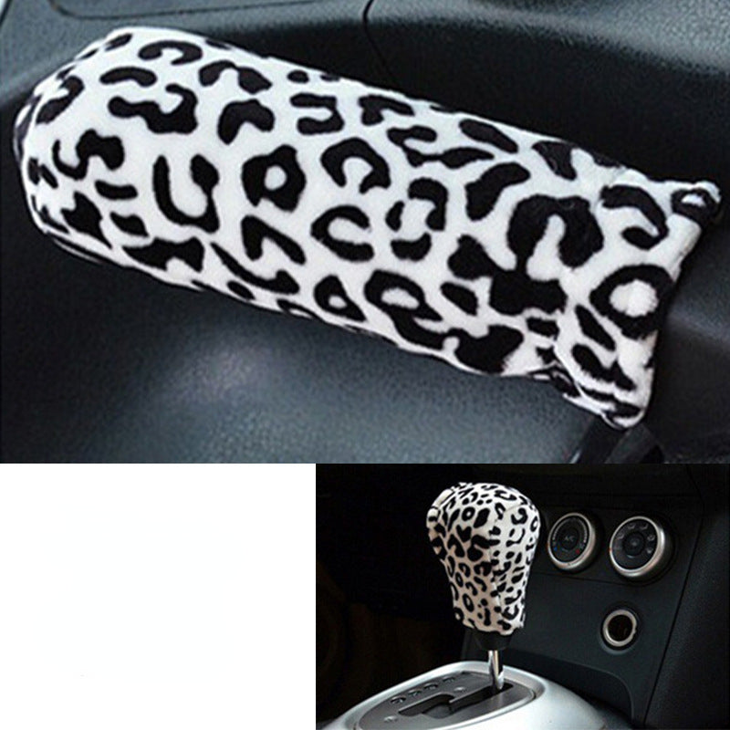 Wholesale Leopard Pattern Plush Insulation Car Gear Lever Cover Handbrake Cover