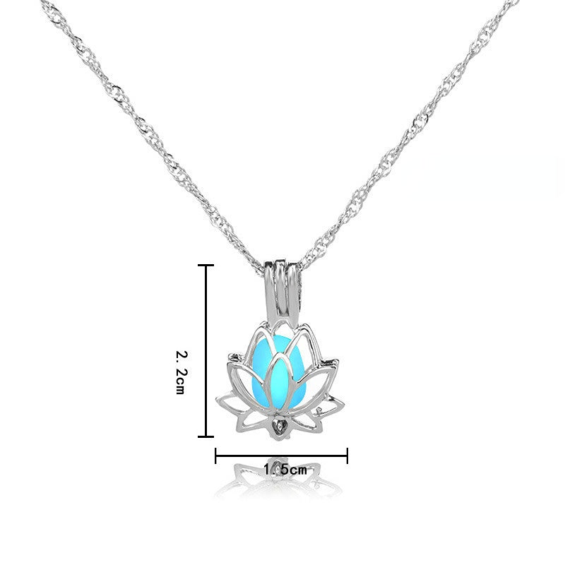 Wholesale Alloy Lotus Photo Box Luminous Pendant Necklace