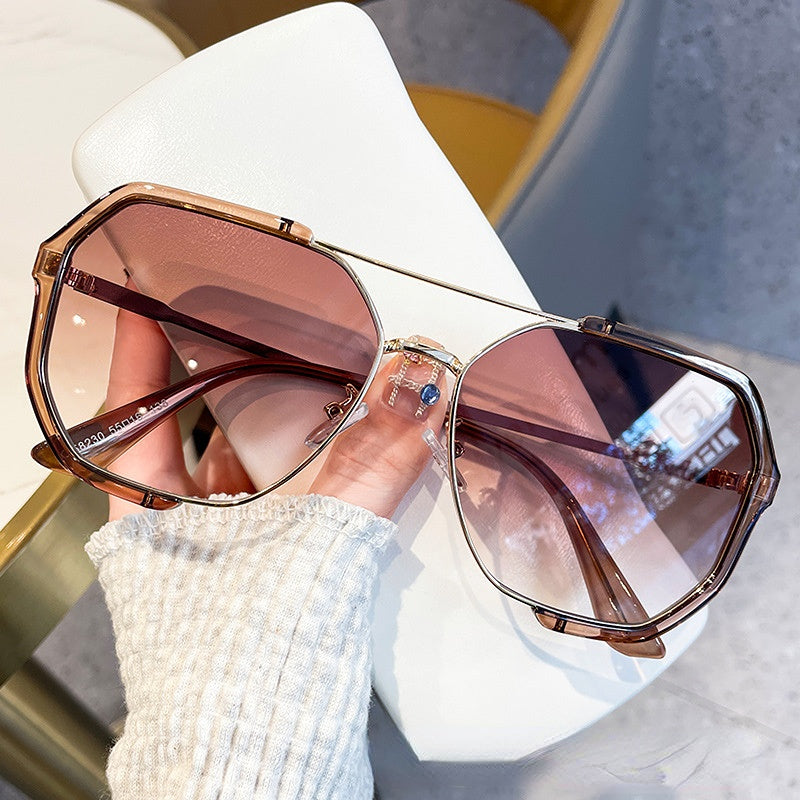 Wholesale PC Double Beam Polygonal Large Frame Sunglasses
