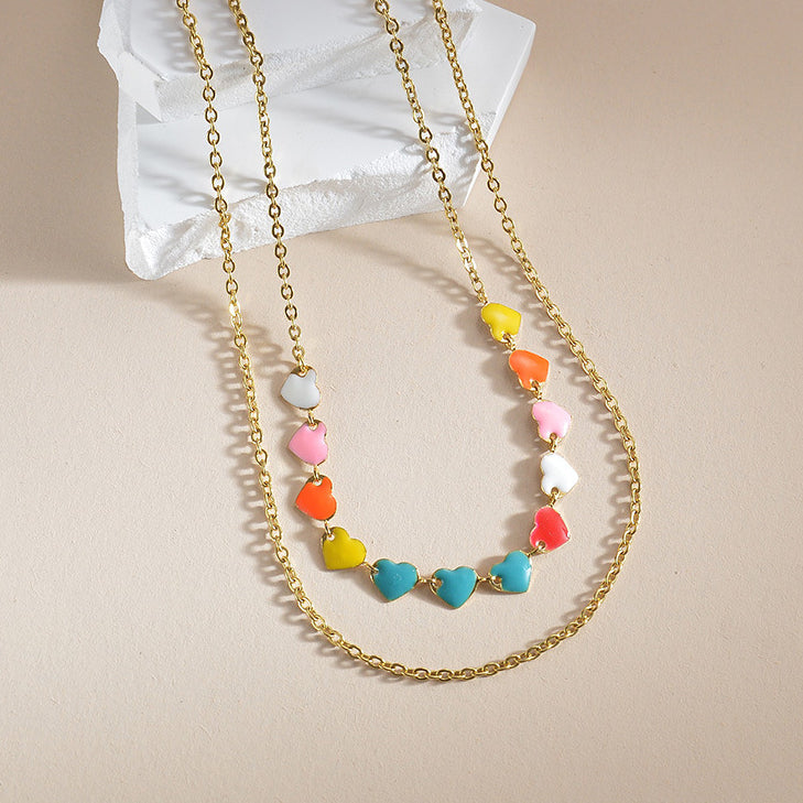 Venta al por mayor Collar de doble capa de amor de aceite de acero inoxidable