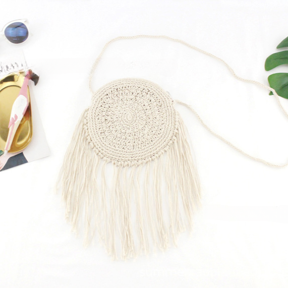 Bolsa de playa con flecos tejidos a mano de hilo de algodón al por mayor