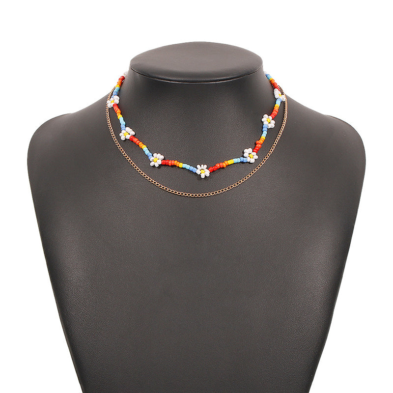 Wholesale Necklaces Alloy N8689 Bohemian Colorful Rice Bead Necklace OLY-NE-QD002
