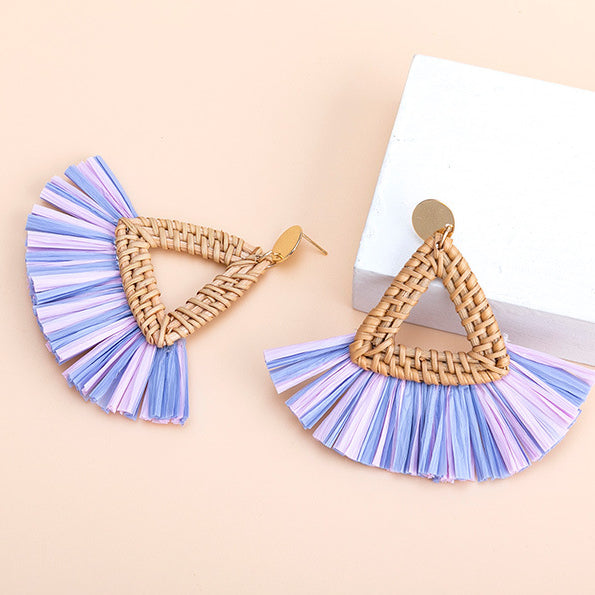 Wholesale Vacation Rattan Straw Tassels Earrings